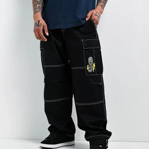 Empyre Ultra Loose Embroidered Cell Phone Black Cargo Pants