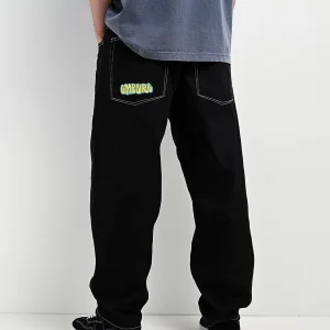 Empyre Ultra Loose Fit Embroidered Black Skate Jeans